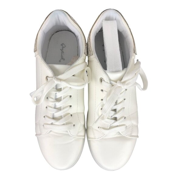 Qupid Womens Size 8 White & Silver Rhinestones Platform Sneakers - Picture 5 of 14